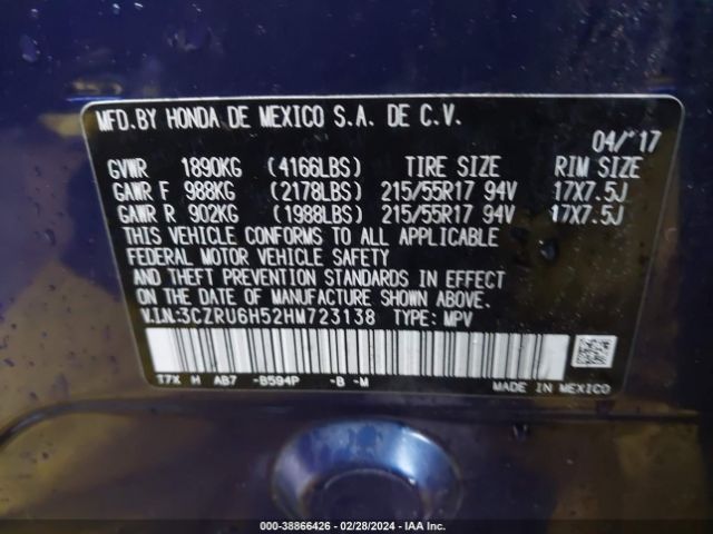 3CZRU6H52HM723138 Honda HR-V EX