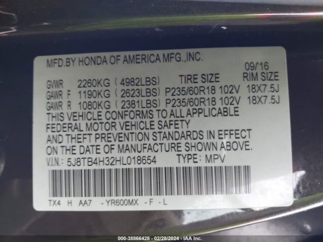 5J8TB4H32HL018654 Acura Rdx Acurawatch Plus Package