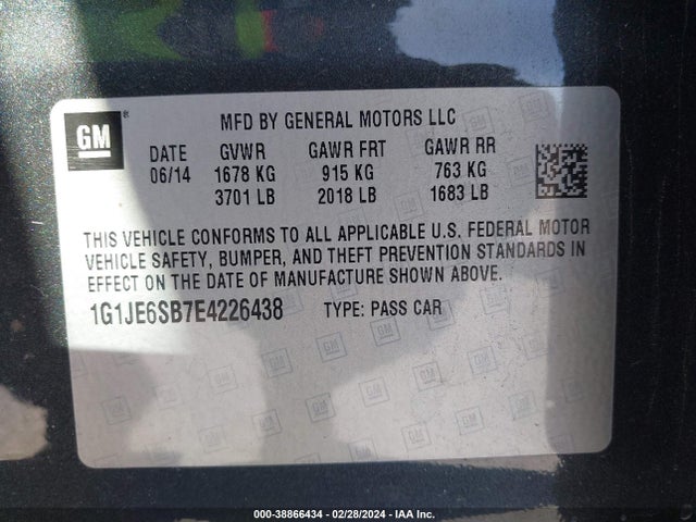 Chevrolet Sonic Ltz Auto 2014 1G1JE6SB7E4226438 Image 9