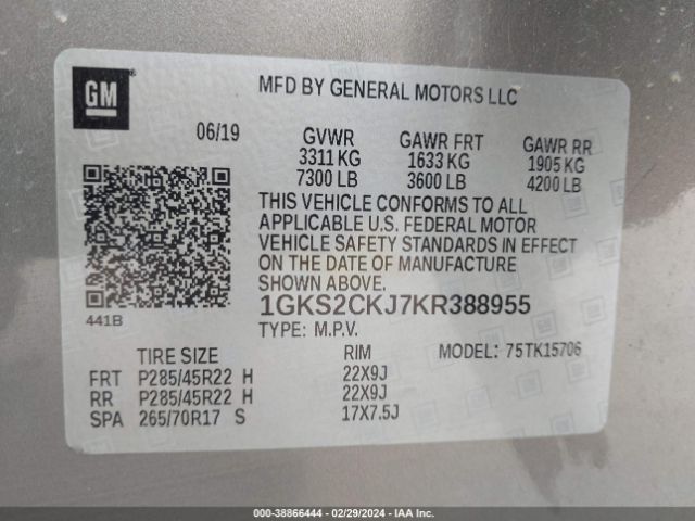1GKS2CKJ7KR388955 GMC YUKON DENALI
