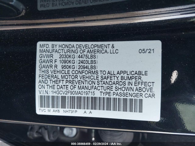 Honda Accord Touring 2021 1HGCV2F90MA019715 Image 9