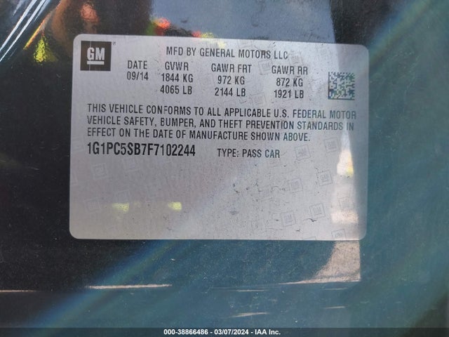 Chevrolet Cruze 1lt Auto 2015 1G1PC5SB7F7102244 Image 9
