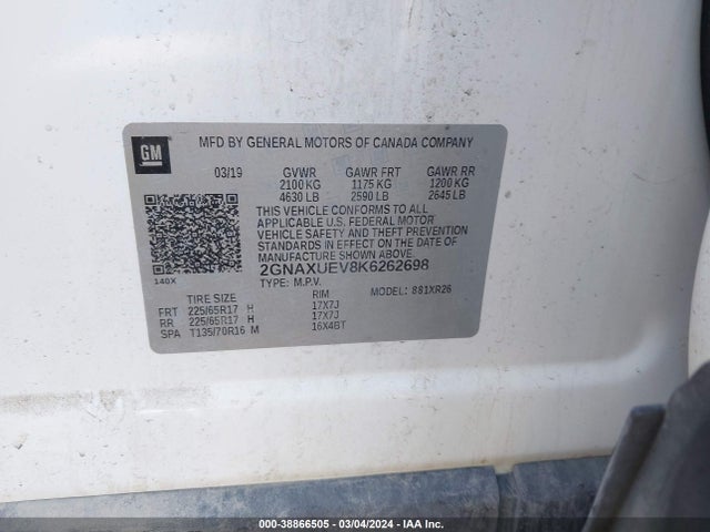 Chevrolet EQUINOX LT 2019 2GNAXUEV8K6262698 Image 9