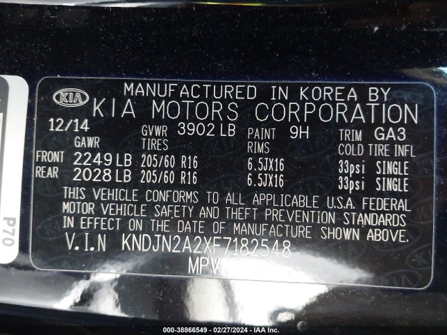 KIA Soul 2015 KNDJN2A2XF7182548 Image 9