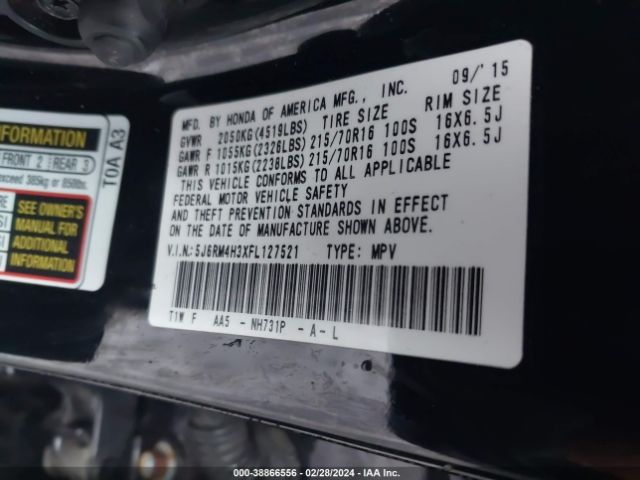 5J6RM4H3XFL127521 Honda CR-V LX