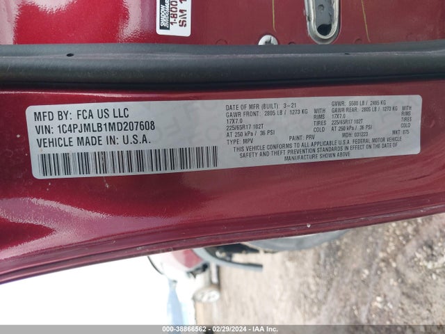 1C4PJMLB1MD207608 Jeep Cherokee Latitude Plus 4x4