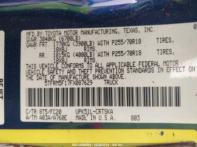 5TFRM5F17FX087629 Toyota Tundra Sr5 4.6l V8