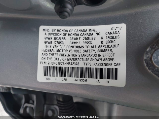Honda Civic Ex-l 2017 2HGFC1F77HH642378 Image 9