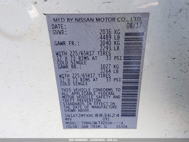 Nissan ROGUE SV 2017 5N1AT2MTXHC883624 Image 9