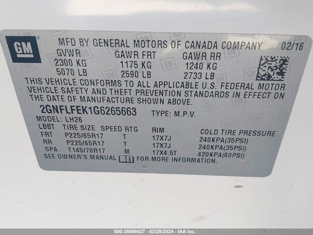 Chevrolet EQUINOX LT 2016 2GNFLFEK1G6265663 Image 9