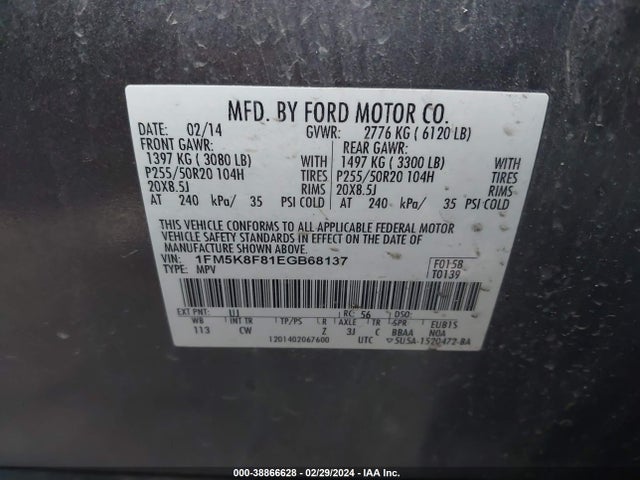 Ford Explorer Limited 2014 1FM5K8F81EGB68137 Image 9