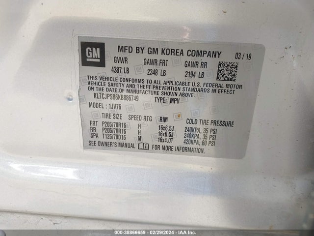 Chevrolet Trax Lt 2019 KL7CJPSB6KB886749 Image 9