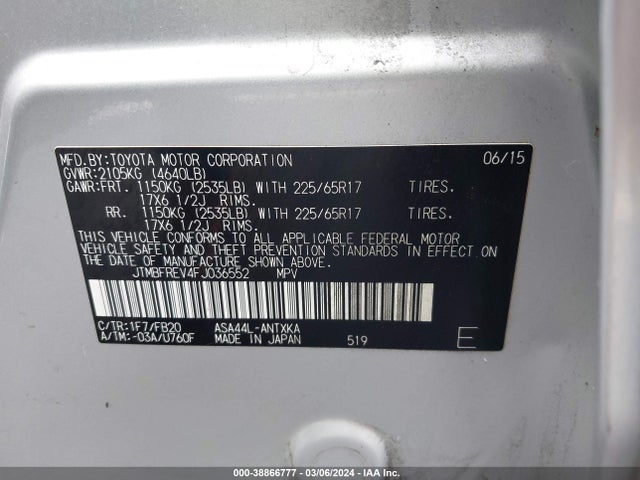 Toyota RAV4 LE 2015 JTMBFREV4FJ036552 Image 9