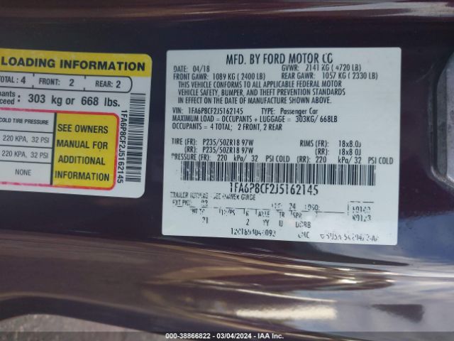 2018 FORD MUSTANG 1FA6P8CF2J5162145 Photo 8