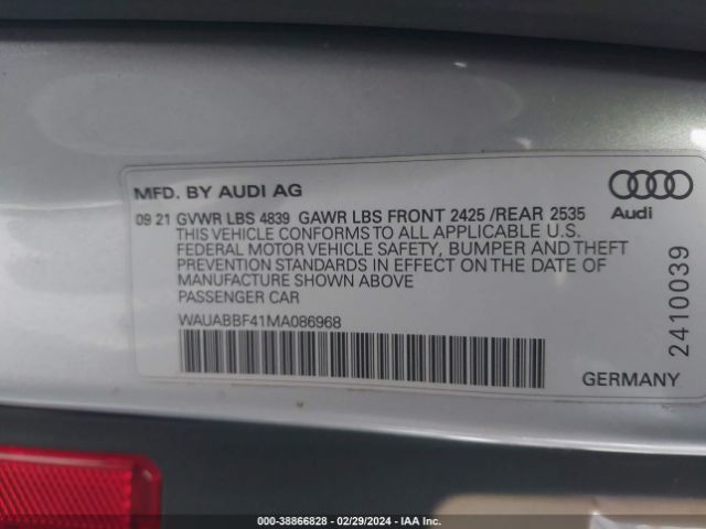 WAUABBF41MA086968 Audi A4 Premium 40 Tfsi Quattro S Tronic