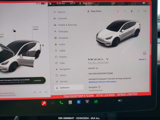 7SAYGDEF5NF372299 Tesla Model Y Performance Dual Motor All-wheel Drive