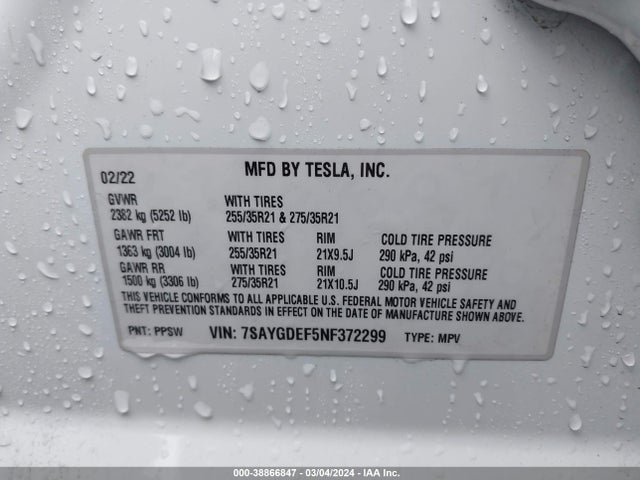 7SAYGDEF5NF372299 Tesla Model Y Performance Dual Motor All-wheel Drive