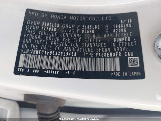 Honda Civic Touring 2018 JHMFC1F98JX029458 Image 9
