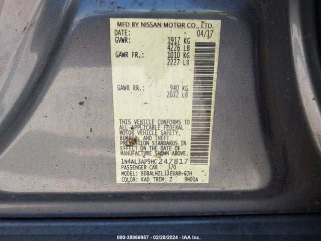 Nissan Altima 2.5 Sr 2017 1N4AL3AP9HC247817 Image 9