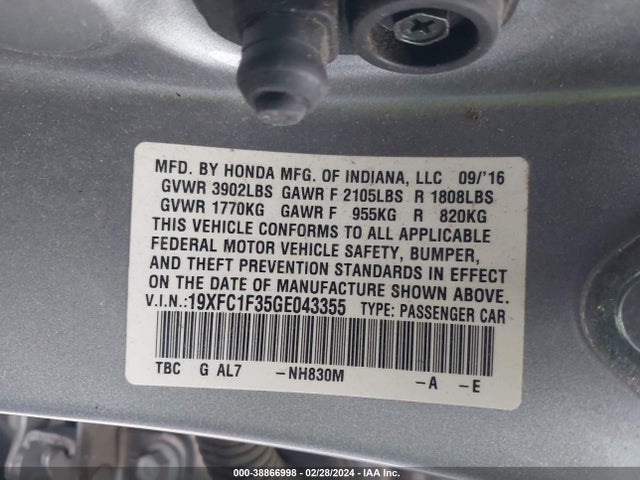 Honda Civic Ex-t 2016 19XFC1F35GE043355 Image 9