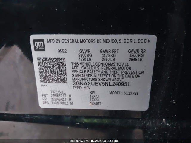 Chevrolet Equinox Awd Lt 2022 3GNAXUEV5NL240951 Image 9