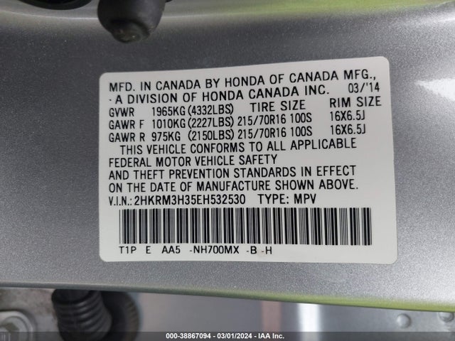 Honda CR-V LX 2014 2HKRM3H35EH532530 Image 9