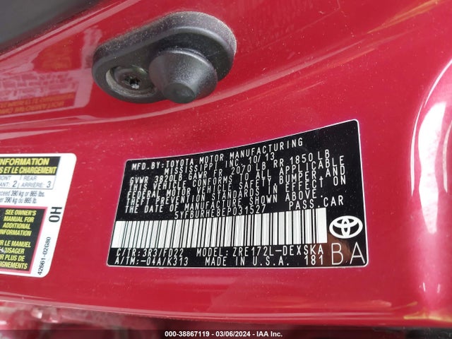 Toyota Corolla S Plus 2014 5YFBURHE8EP031527 Image 9