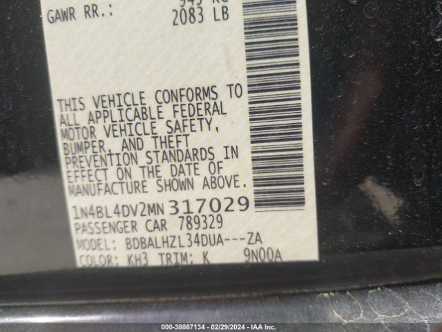1N4BL4DV2MN317029 Nissan Altima Sv Fwd