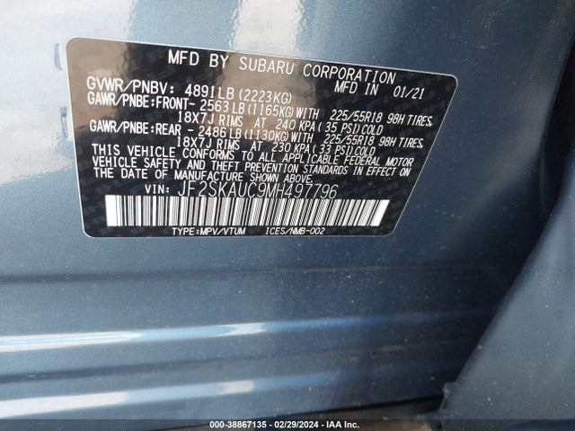Subaru Forester Limited 2021 JF2SKAUC9MH497796 Image 9