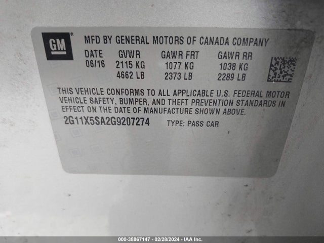 Chevrolet Impala 1fl 2016 2G11X5SA2G9207274 Image 9