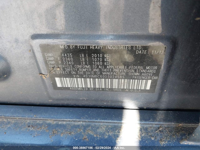 2013 SUBARU LEGACY 2.5I PREMIUM VIN: 4S3BMBC60D3024585