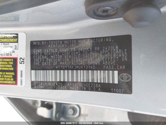 Toyota CAMRY SE 2021 4T1G11AK3MU413140 Image 9