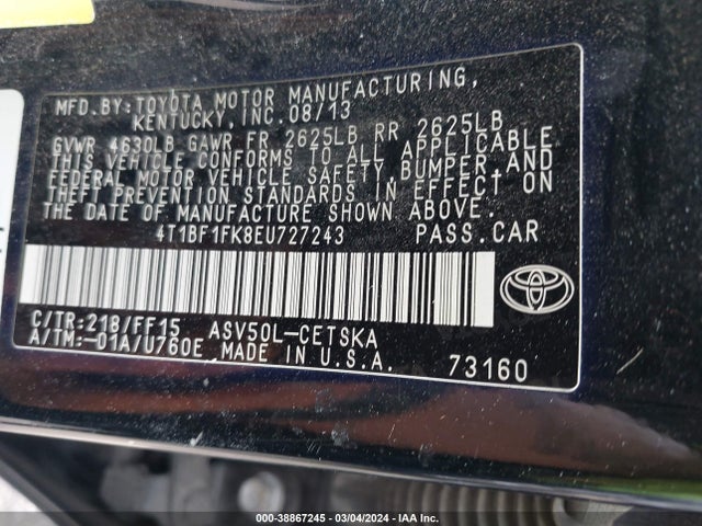 Toyota CAMRY SE 2014 4T1BF1FK8EU727243 Image 9