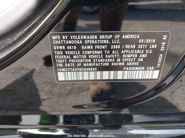 1VWCT7A37GC046842 Volkswagen Passat 1.8t Sel