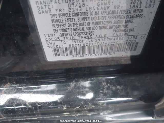 Nissan SENTRA SV 2019 3N1AB7AP3KY234969 Image 9
