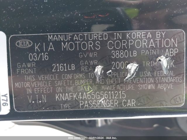 KNAFK4A65G5611215 KIA FORTE LX