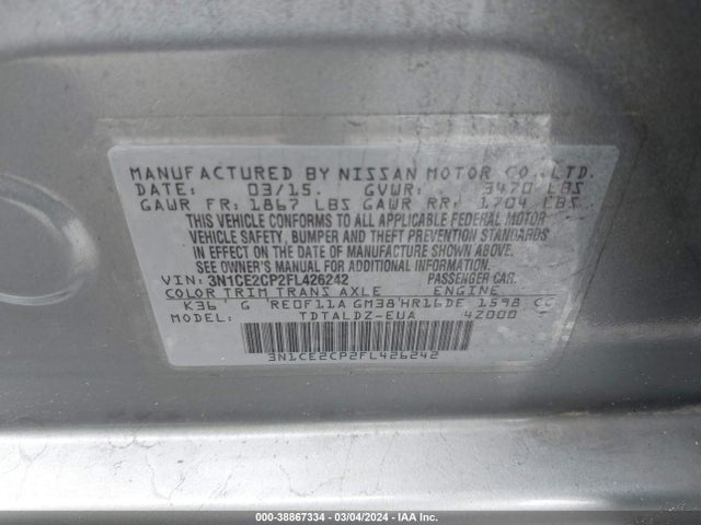 Nissan Versa Note S (sr)/s Plus/sl/sr/sv 2015 3N1CE2CP2FL426242 Image 9