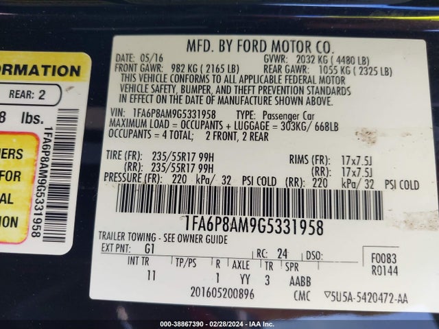 Ford Mustang V6 2016 1FA6P8AM9G5331958 Image 9