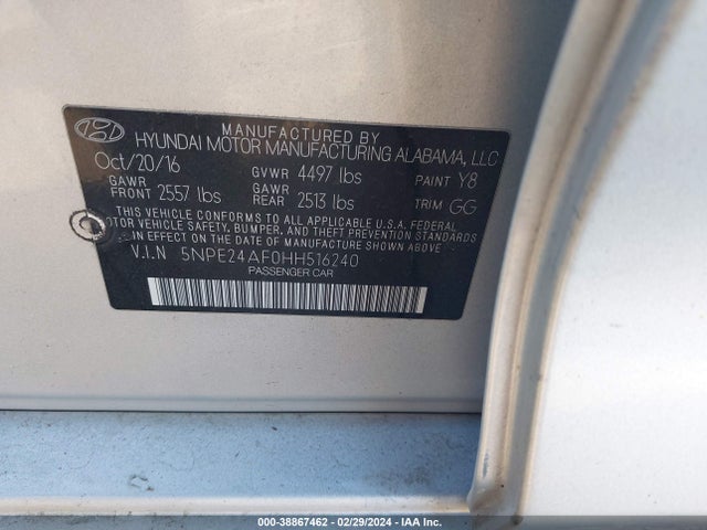 Hyundai Sonata 2017 5NPE24AF0HH516240 Image 9