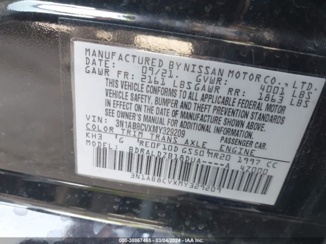 3N1AB8CVXMY329209 Nissan Sentra Sv Xtronic Cvt