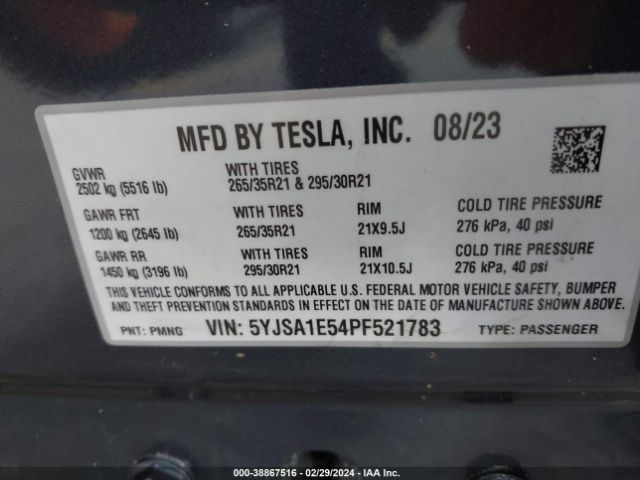 5YJSA1E54PF521783 Tesla Model S Dual Motor All-wheel Drive/standard Range