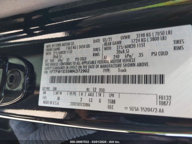 1FTFW1E55MKD72902 Ford F-150 Xl