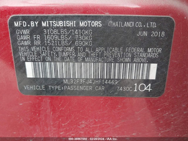 Mitsubishi Mirage G4 Es 2018 ML32F3FJ4JHF14449 Image 9
