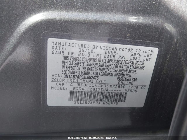Nissan SENTRA SV 2018 3N1AB7AP3JL652475 Image 9