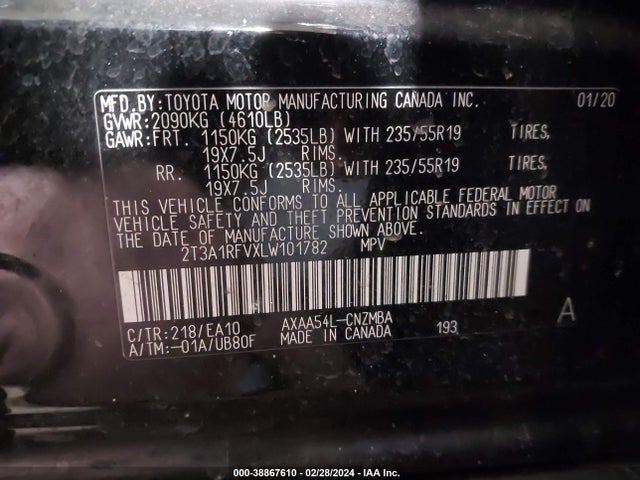Toyota Rav4 Xle Premium 2020 2T3A1RFVXLW101782 Image 9