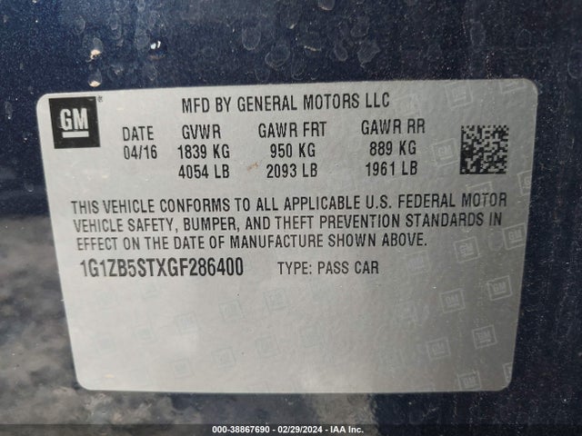 Chevrolet MALIBU LS 2016 1G1ZB5STXGF286400 Image 9