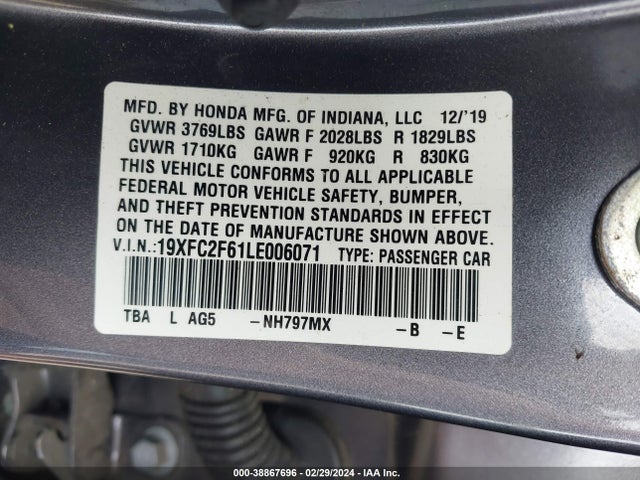 Honda Civic Lx 2020 19XFC2F61LE006071 Image 9
