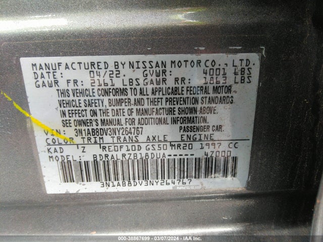 Nissan Sentra Sr Xtronic Cvt 2022 3N1AB8DV3NY264767 Image 9