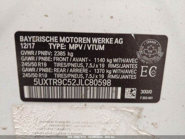5UXTR9C52JLC80598 BMW X3 Xdrive30i