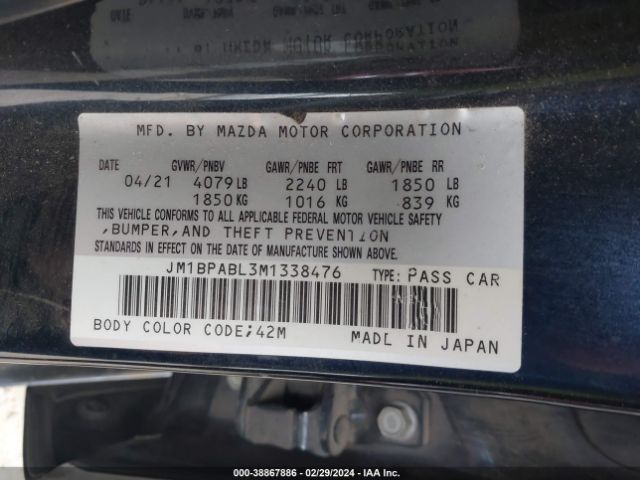 JM1BPABL3M1338476 Mazda Mazda3 Select